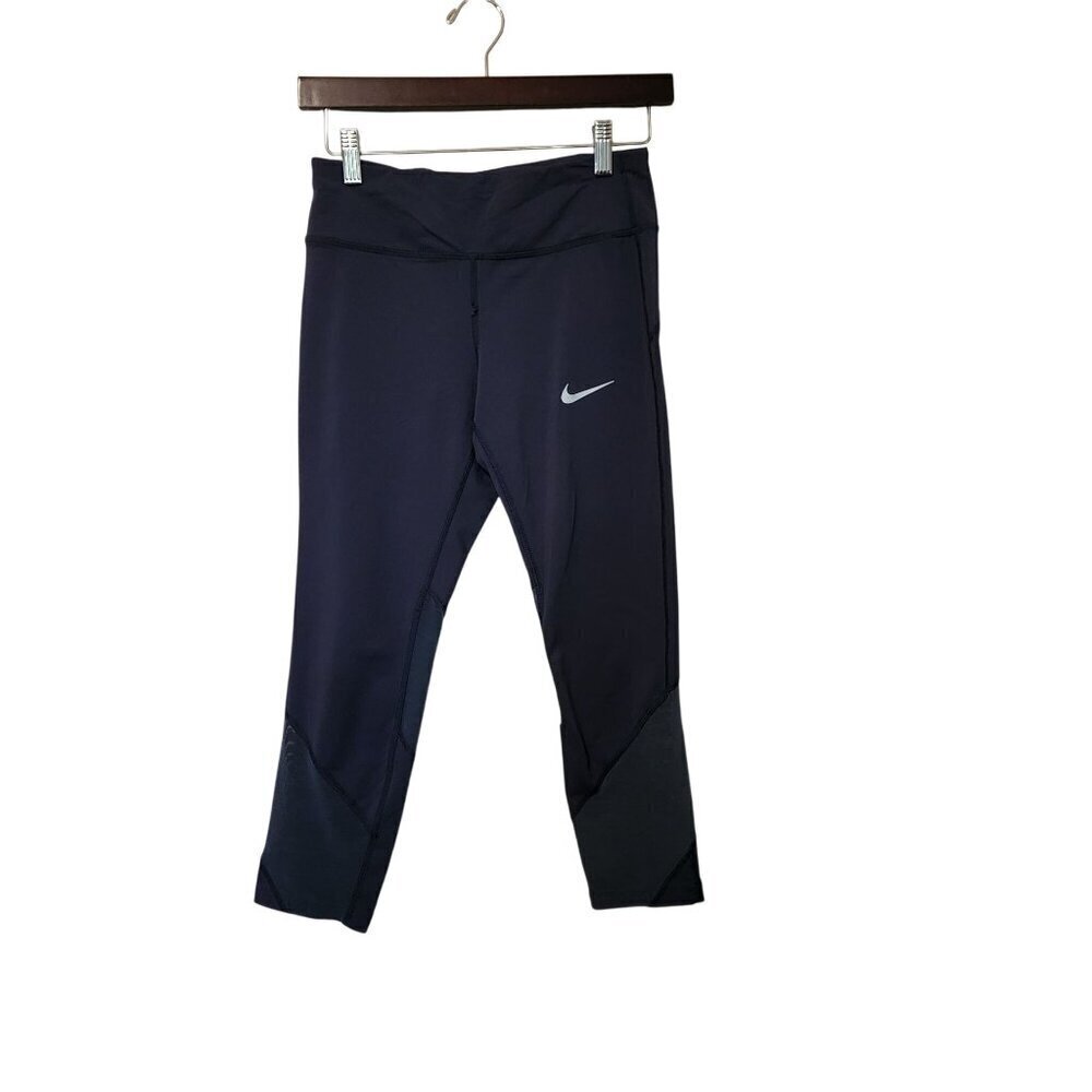 Nike Leggings women Small dri fit running cropped Blue sheer panels